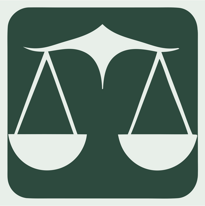 Negative Space Scales Justice Badge #e8efe9/#2d4a3e