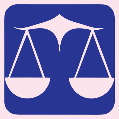 Negative Space Scales Justice Badge #fce4ec/#283593