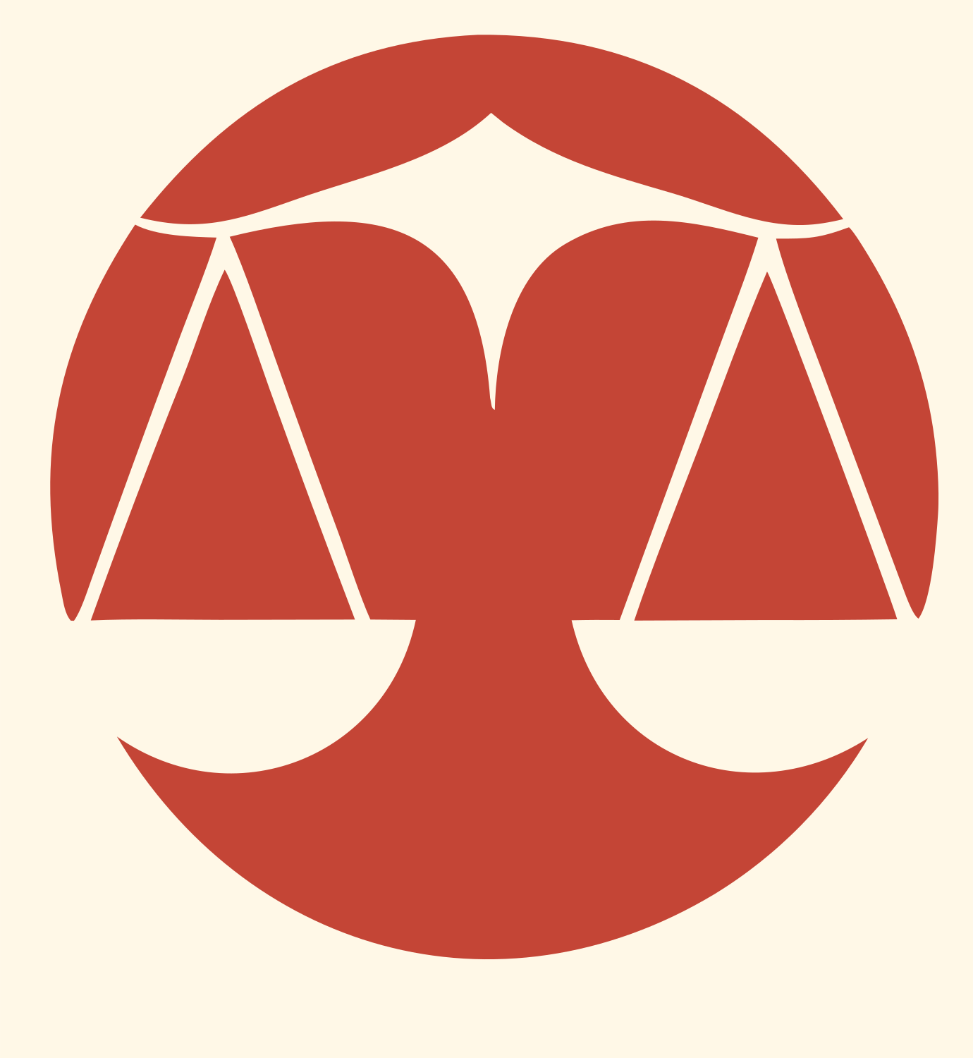 Negative Space Scales Circle Badge #fff8e7/#c44536