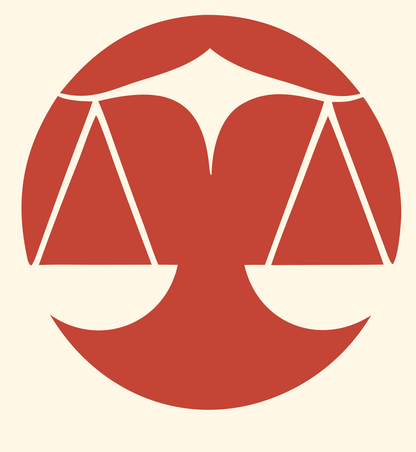 Negative Space Scales Circle Badge #fff8e7/#c44536