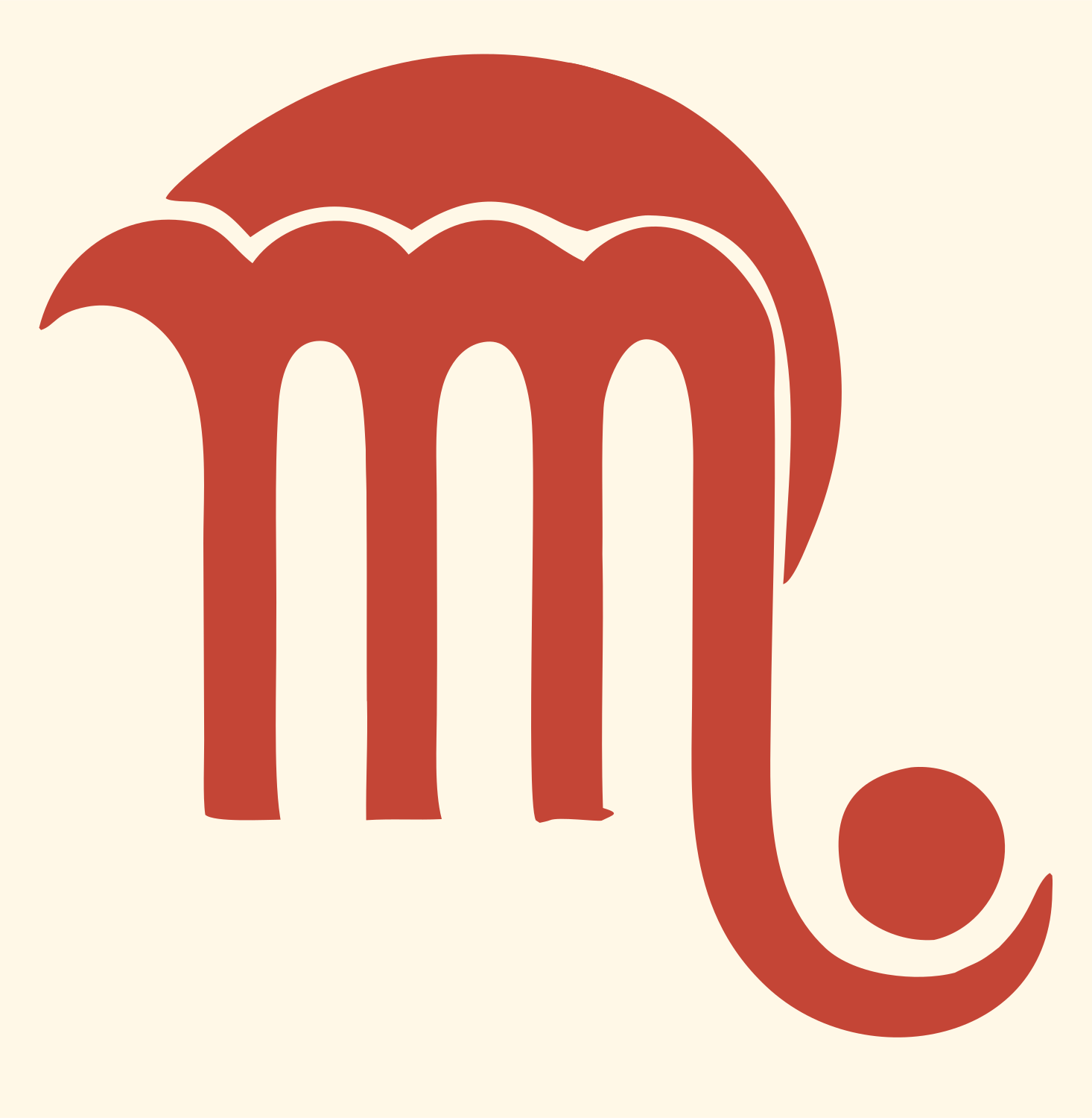 Hand-Drawn Scorpio Symbol Logo #fff8e7/#c44536