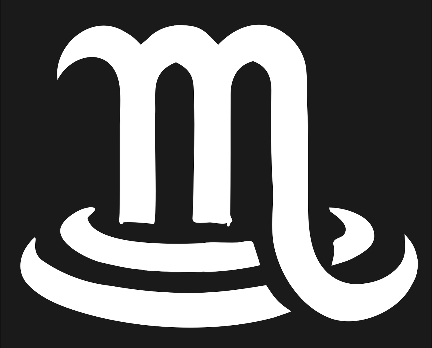 Hand-Drawn Scorpio Glyph Emblem #1a1a1a/#ffffff