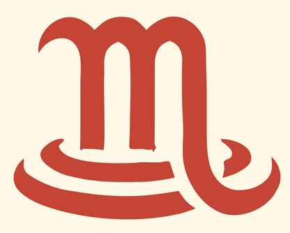 Hand-Drawn Scorpio Glyph Emblem #fff8e7/#c44536