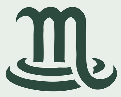 Hand-Drawn Scorpio Glyph Emblem #e8efe9/#2d4a3e