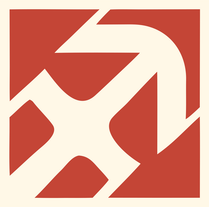 Negative Space Rotating Arrow Emblem #fff8e7/#c44536