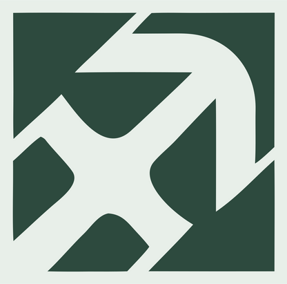 Negative Space Rotating Arrow Emblem #e8efe9/#2d4a3e