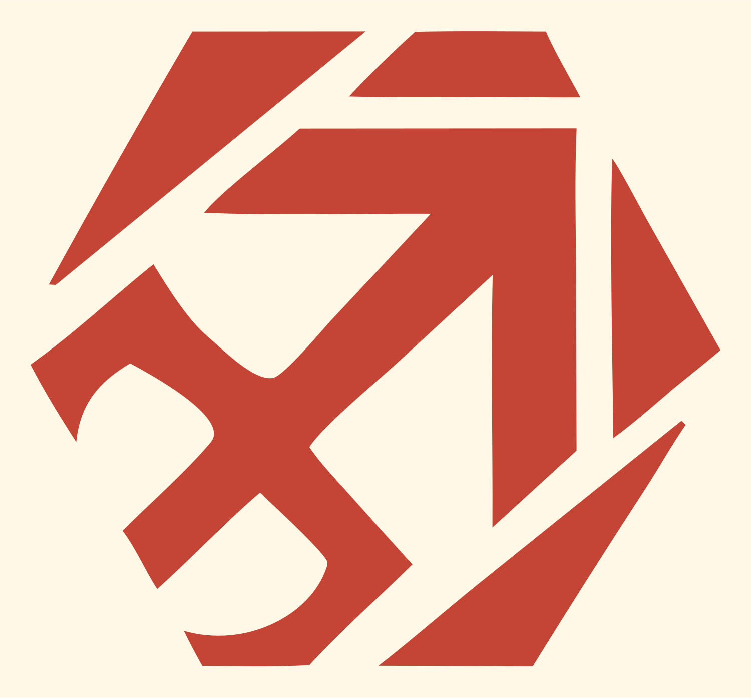 Hexagon Sagittarius Negative Space Mark #fff8e7/#c44536