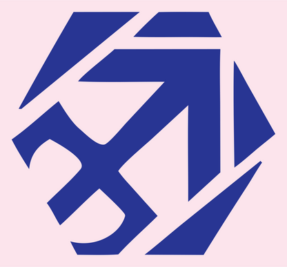 Hexagon Sagittarius Negative Space Mark #fce4ec/#283593