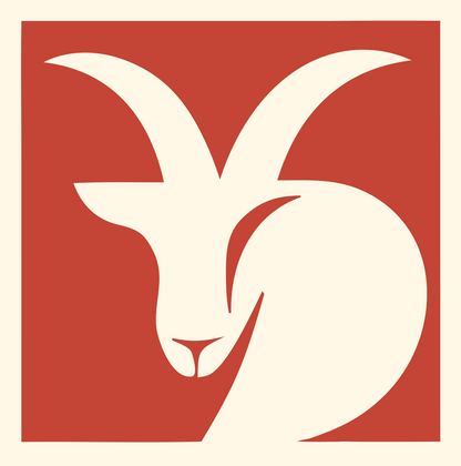 Negative Space Goat Head Badge #fff8e7/#c44536