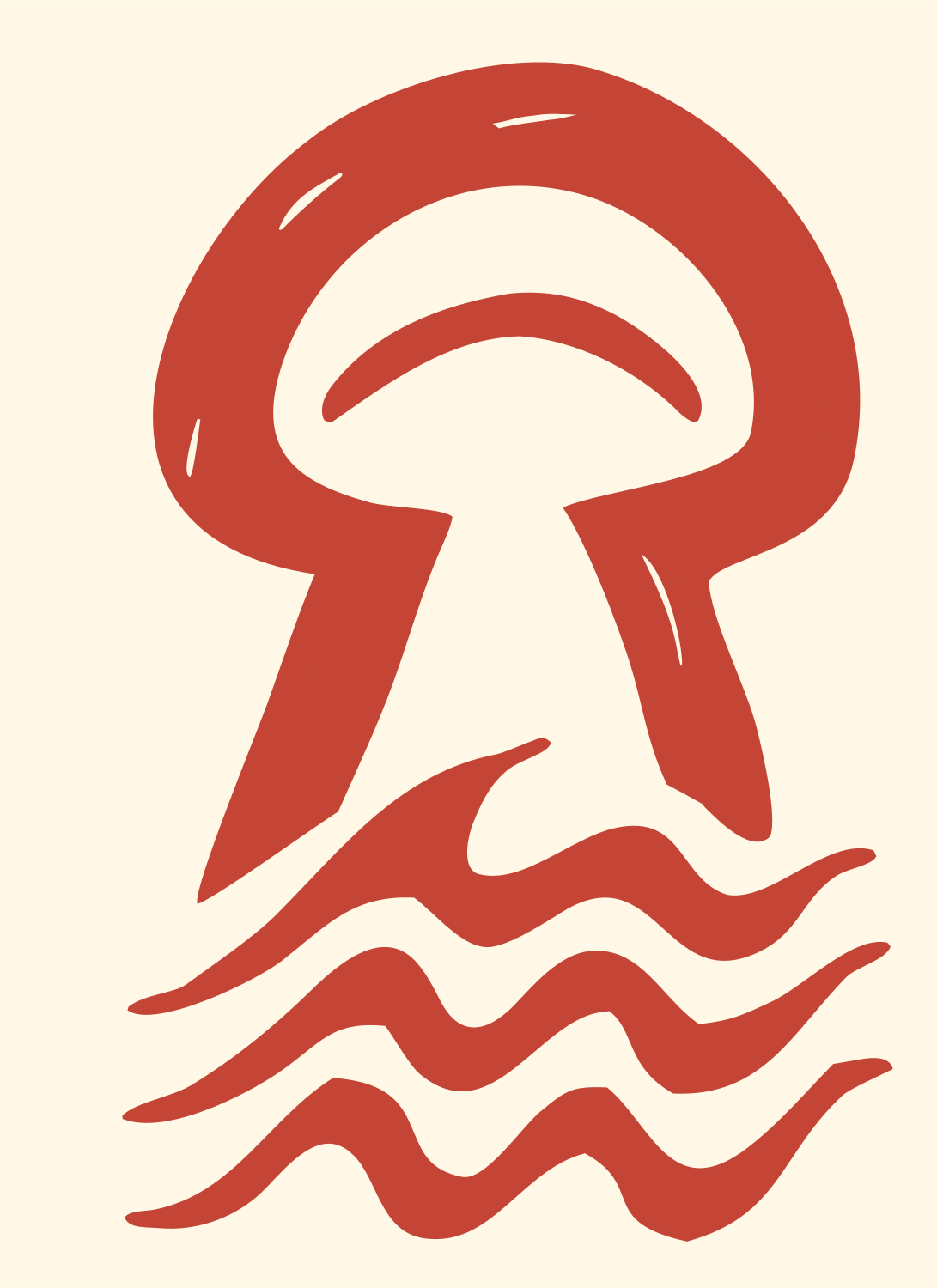 Hand-Drawn Jellyfish Wave Logo #fff8e7/#c44536