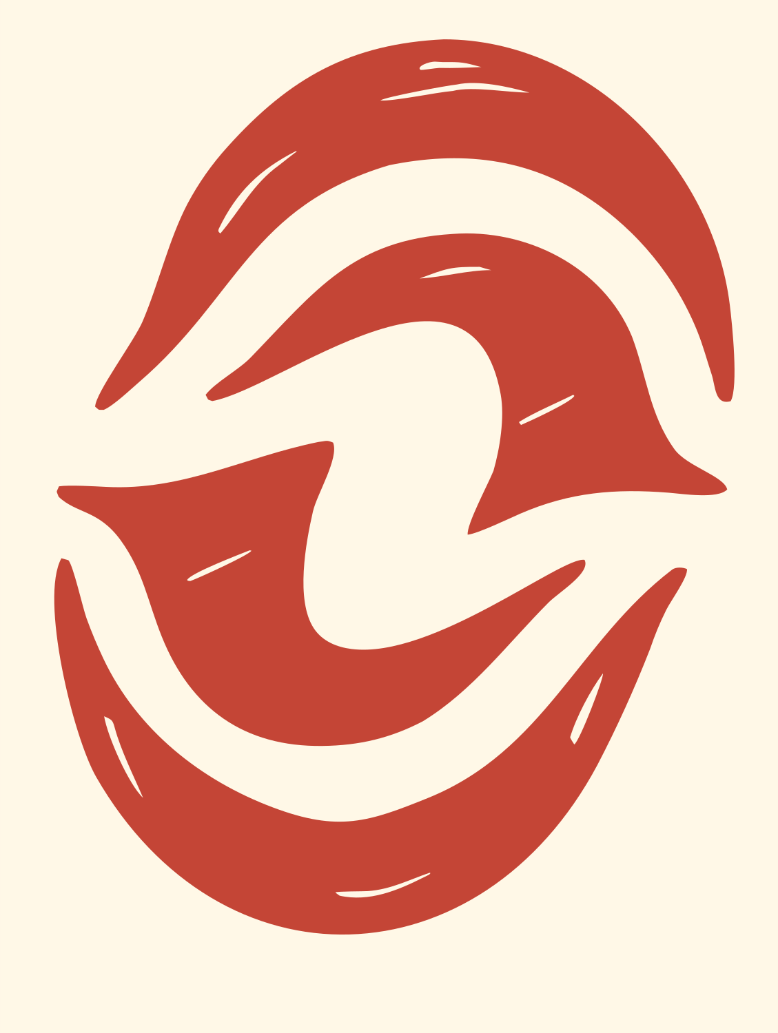 Hand-Drawn Dolphin Pair Mark #fff8e7/#c44536