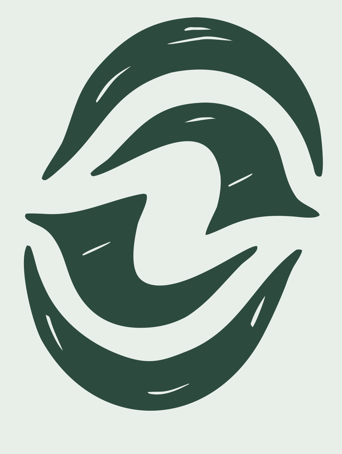 Hand-Drawn Dolphin Pair Mark #e8efe9/#2d4a3e