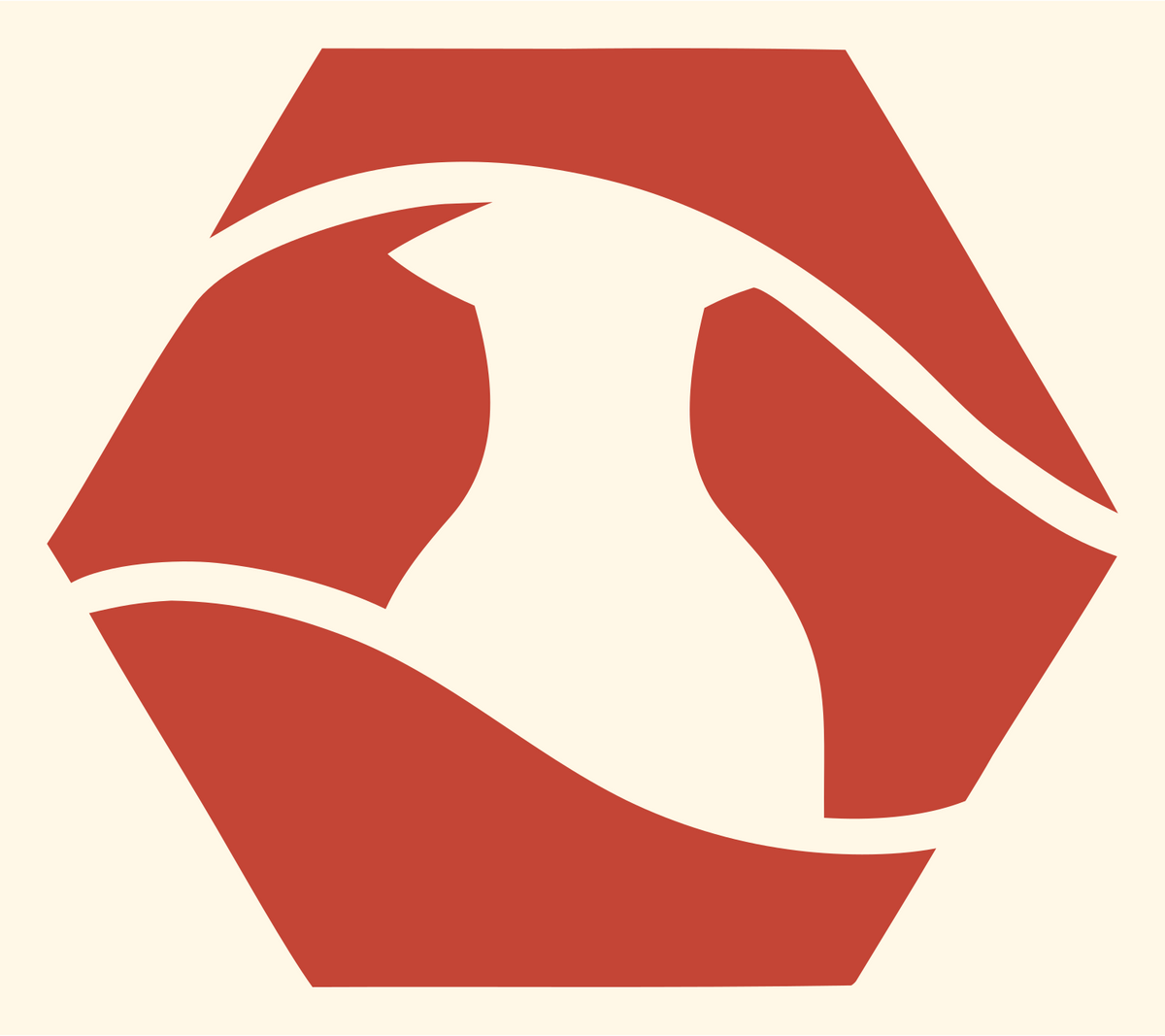Negative Space Bird Hexagon Badge #fff8e7/#c44536