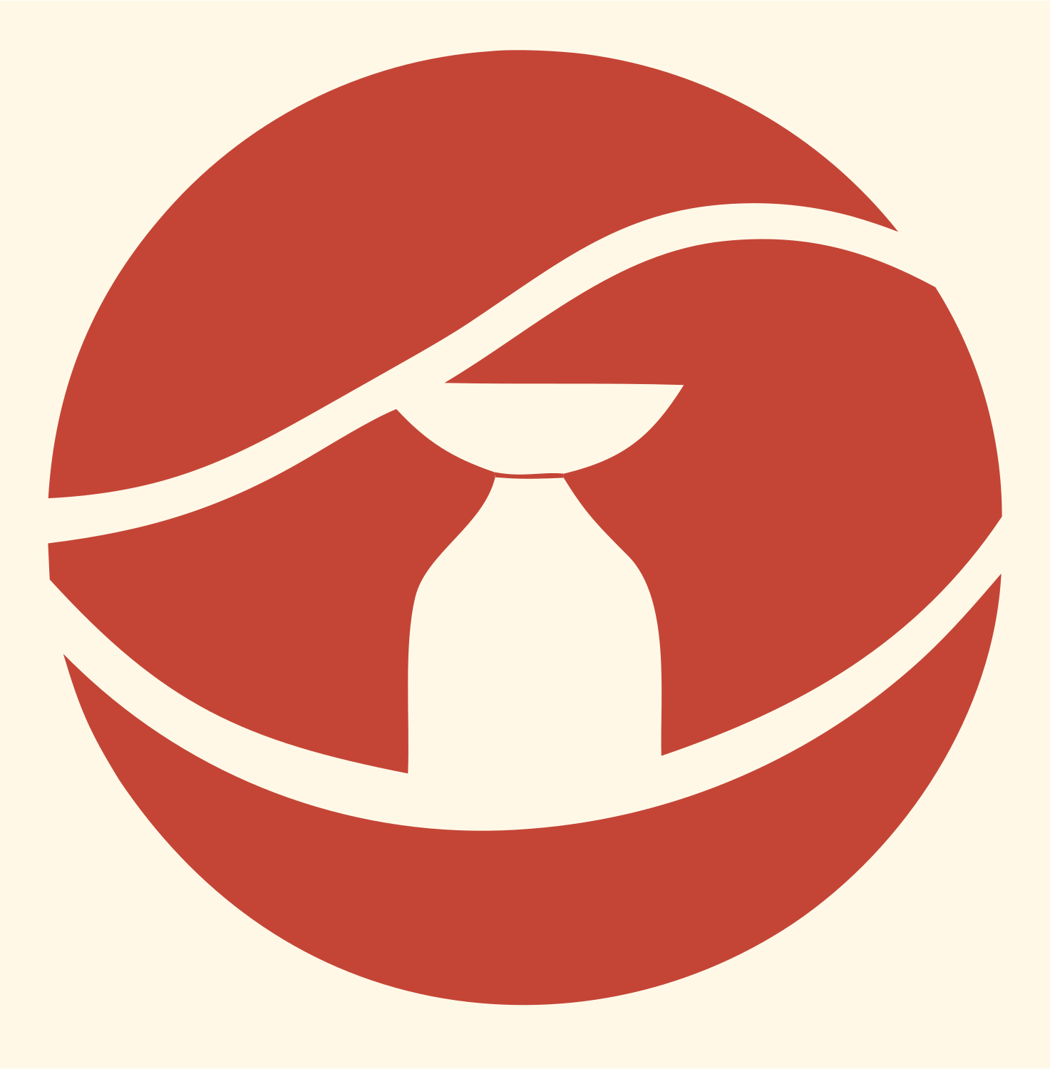Negative Space Ewer Circle Badge #fff8e7/#c44536