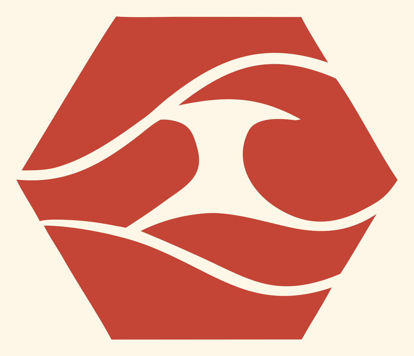 Negative Space Wave Hexagon Badge #fff8e7/#c44536