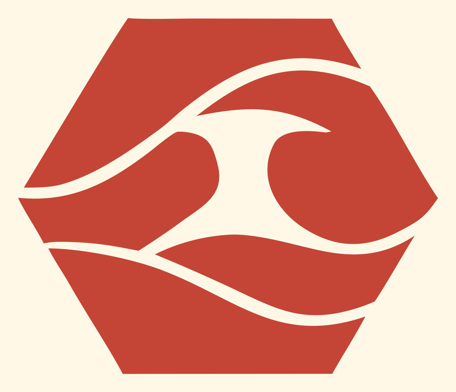 Negative Space Wave Hexagon Badge #fff8e7/#c44536