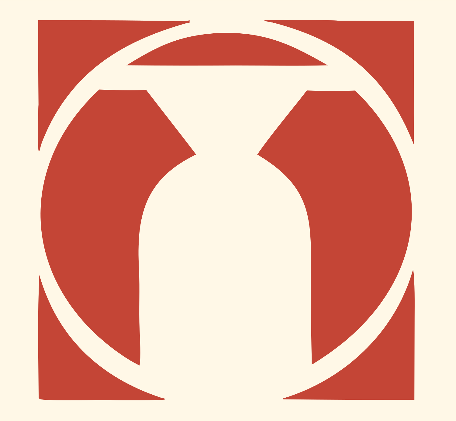 Negative Space Hourglass Circle Mark #fff8e7/#c44536