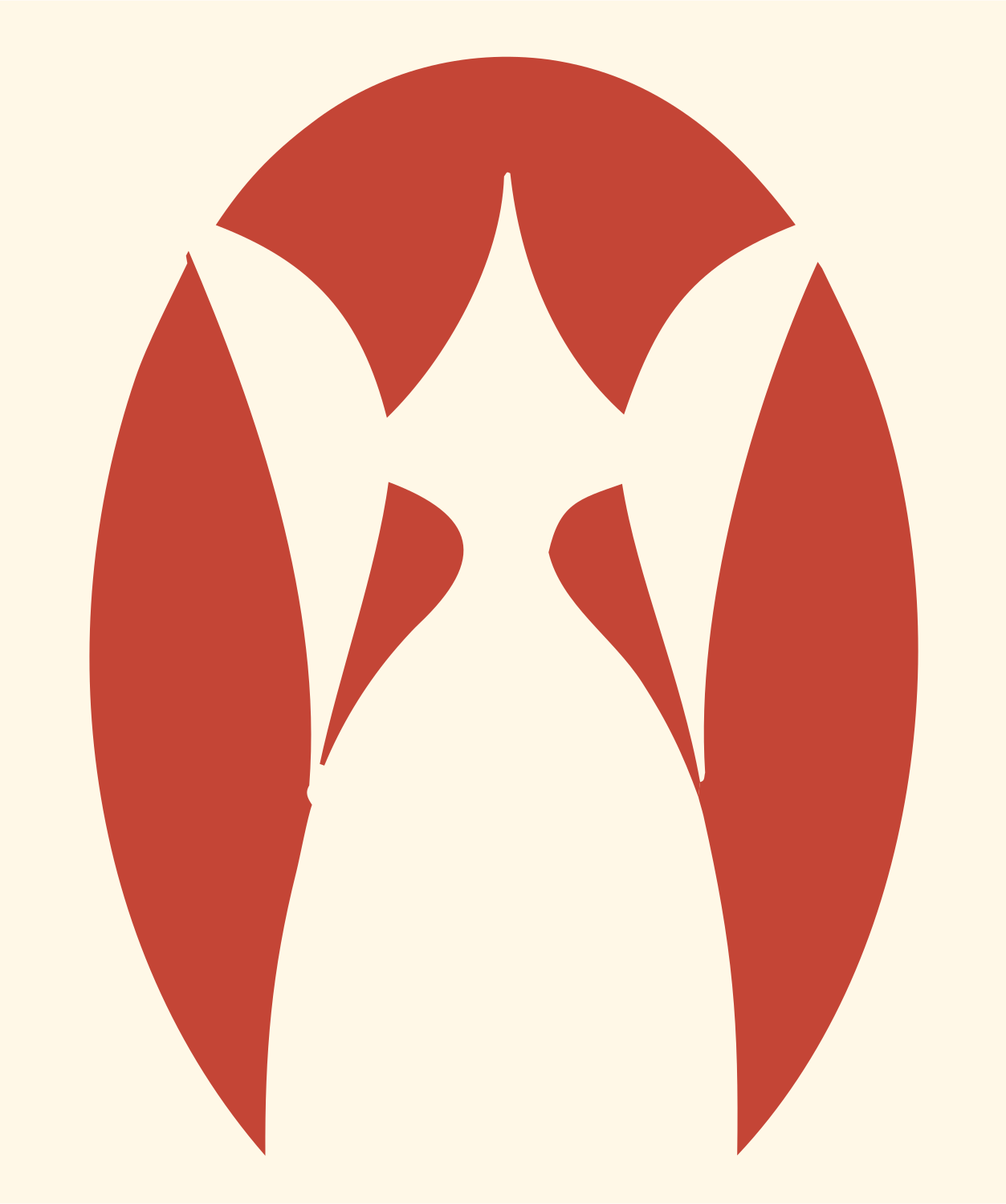 Negative Space Owl Face Mark #fff8e7/#c44536