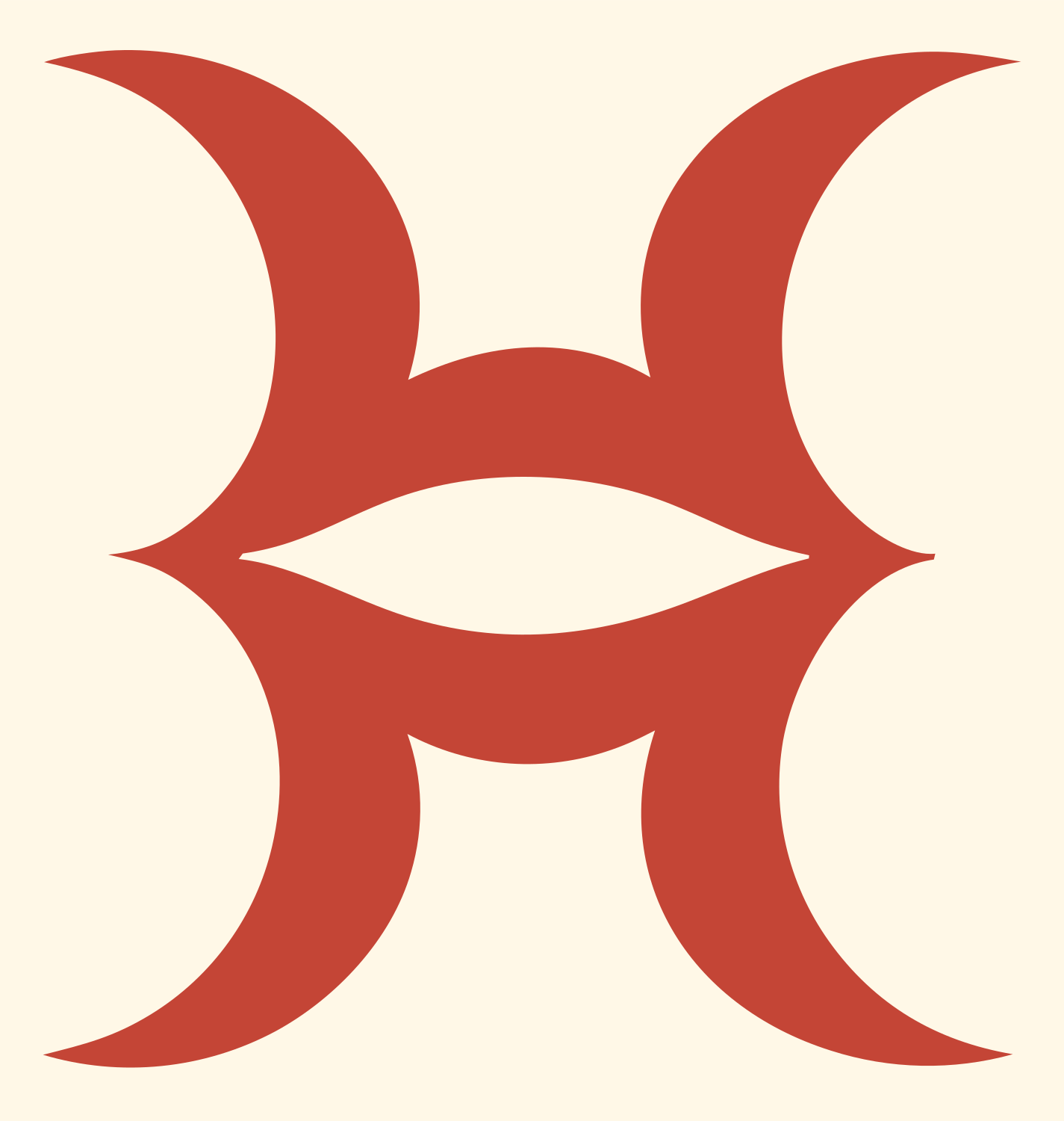 Dual Crescent Pisces Glyph Icon #fff8e7/#c44536