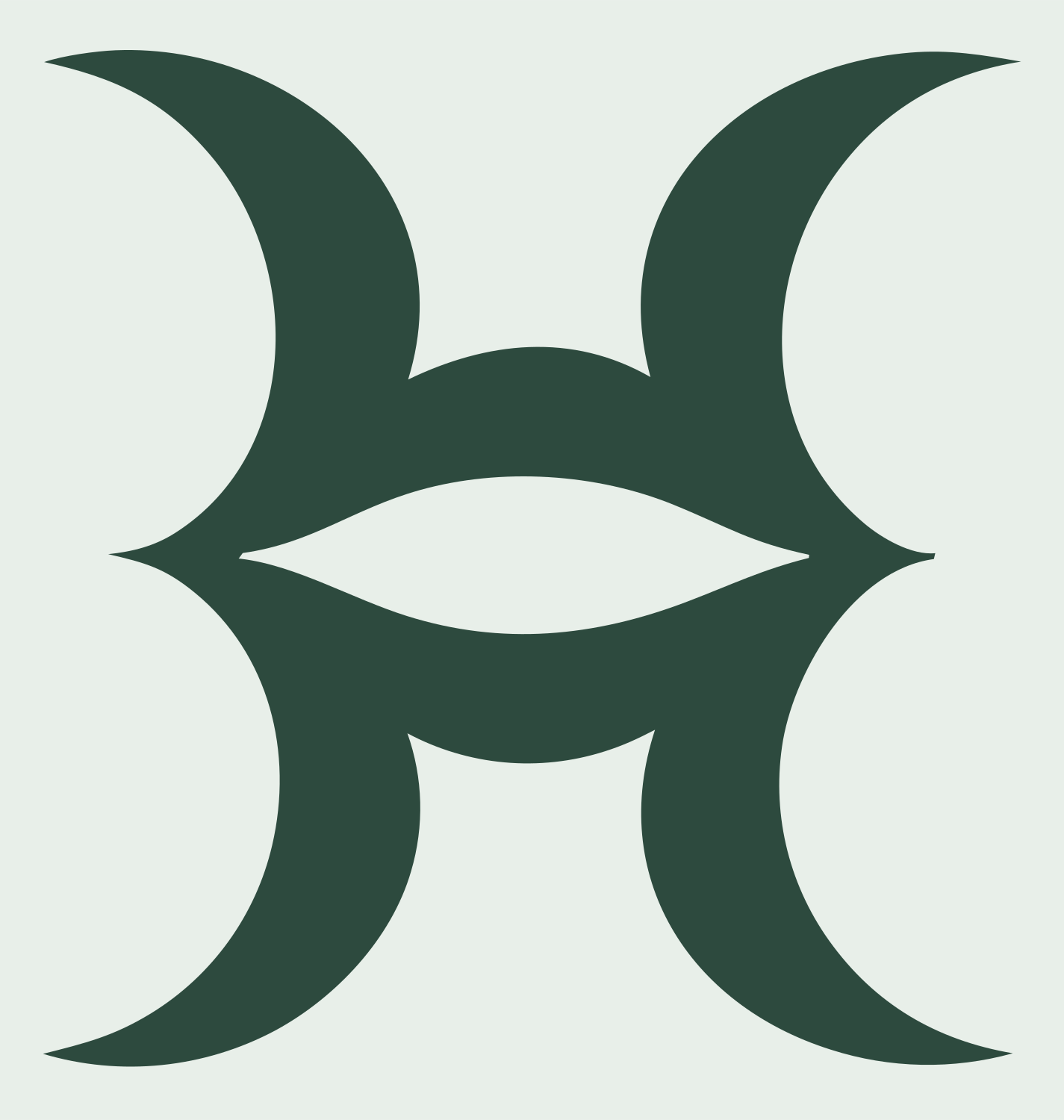 Dual Crescent Pisces Glyph Icon #e8efe9/#2d4a3e