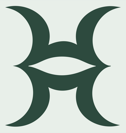 Dual Crescent Pisces Glyph Icon #e8efe9/#2d4a3e