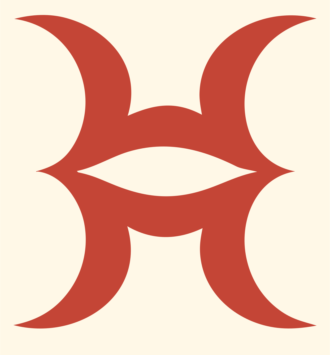 Mirrored Crescent Pisces Mark #fff8e7/#c44536