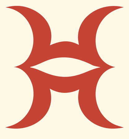 Mirrored Crescent Pisces Mark #fff8e7/#c44536