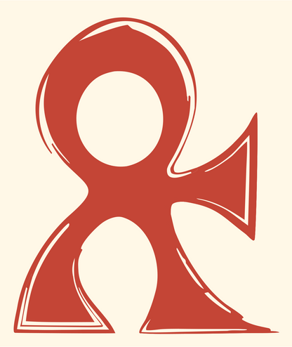 Hand-Drawn Ankh Symbol Badge #fff8e7/#c44536