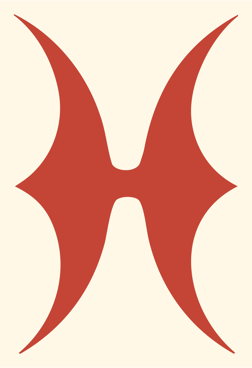 Tribal Pisces Glyph Badge #fff8e7/#c44536