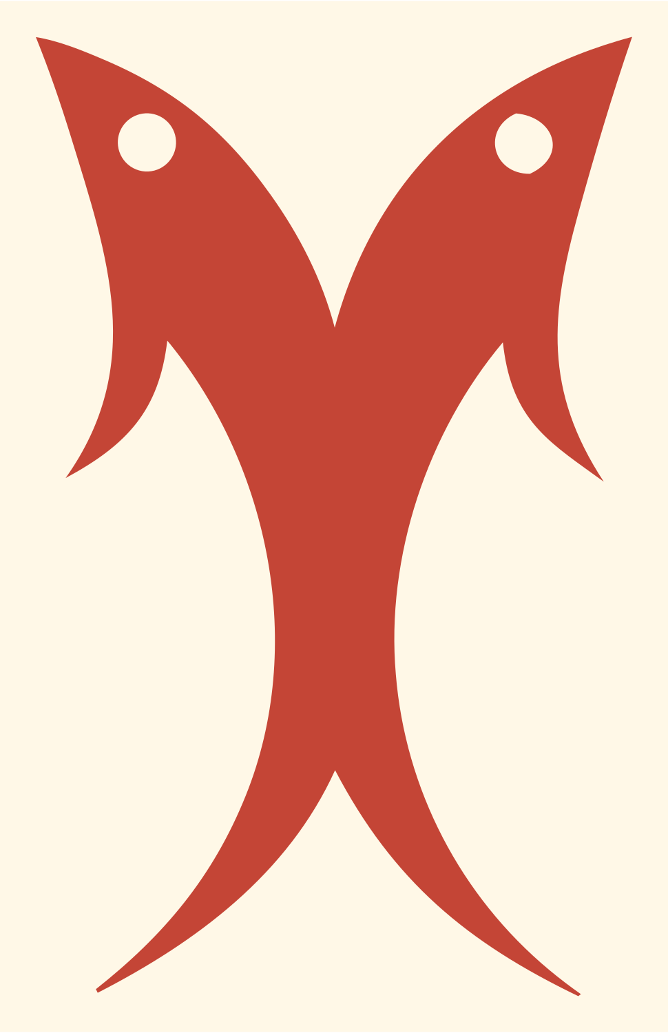 Mirrored Fish Pictogram Badge #fff8e7/#c44536