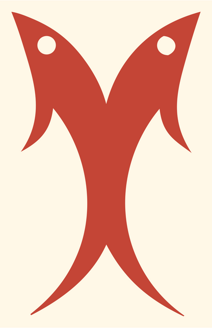 Mirrored Fish Pictogram Badge #fff8e7/#c44536