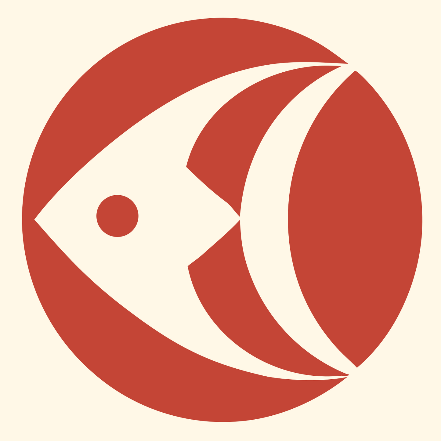 Geometric Fish Circle Badge #fff8e7/#c44536