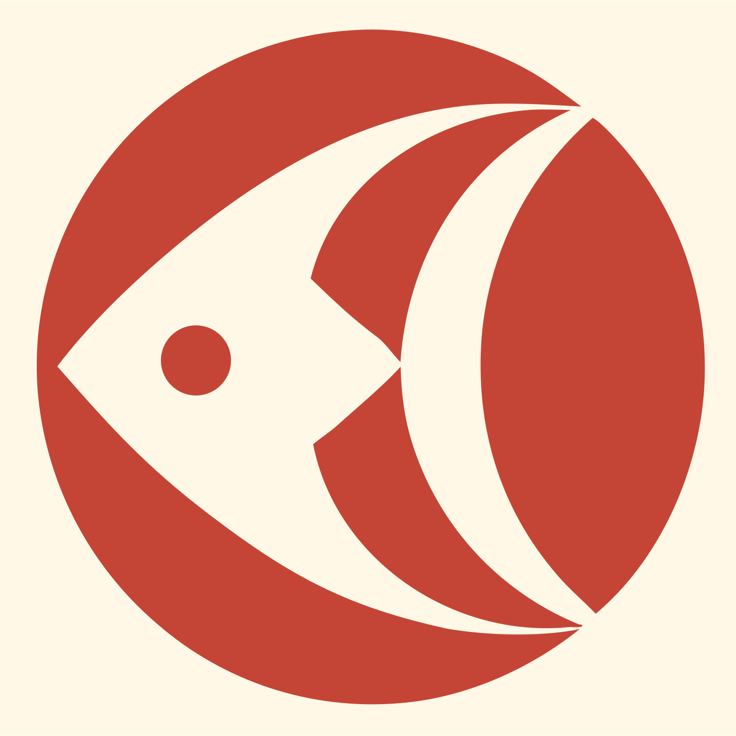 Geometric Fish Circle Badge #fff8e7/#c44536