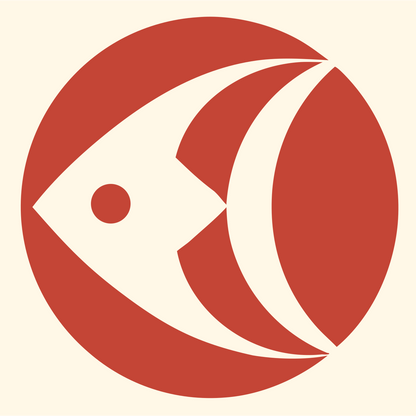 Geometric Fish Circle Badge #fff8e7/#c44536