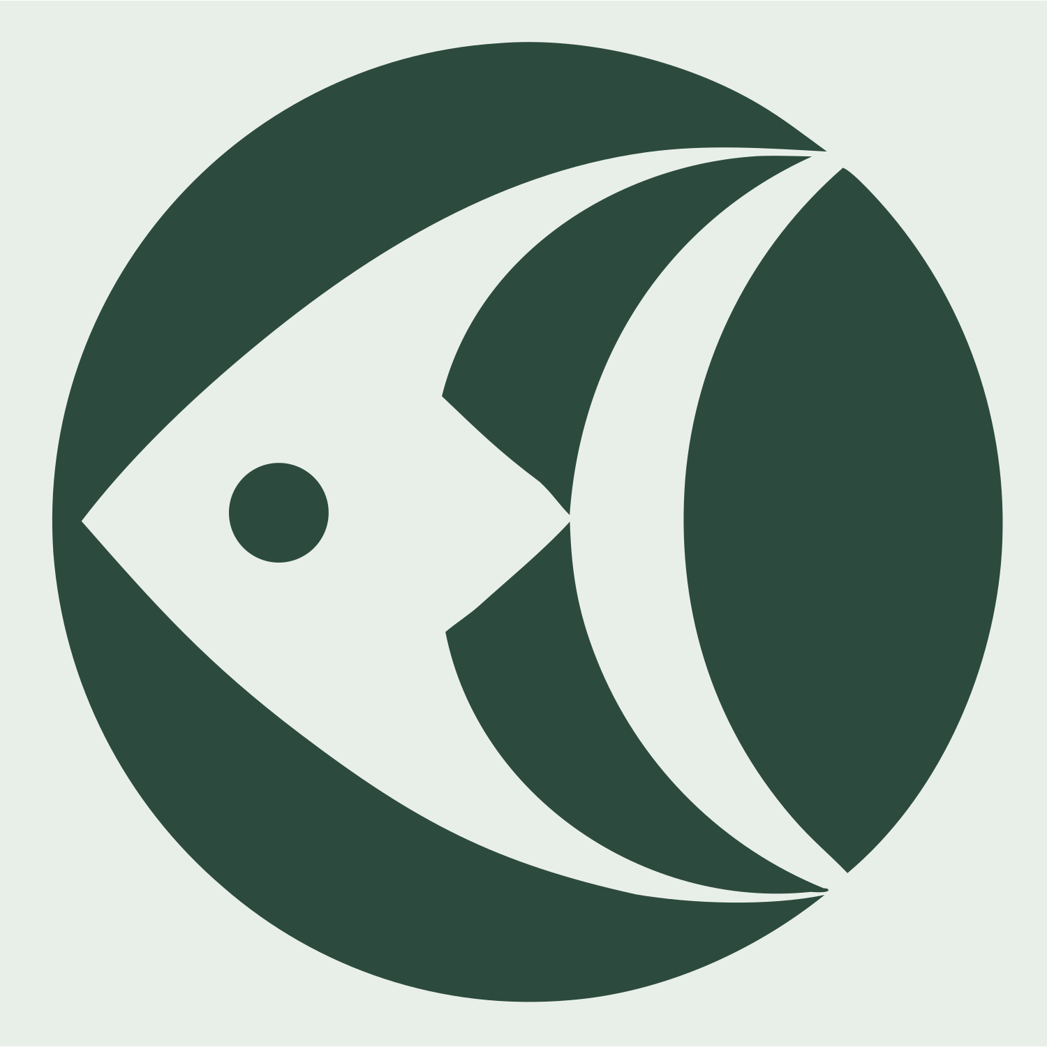 Geometric Fish Circle Badge #e8efe9/#2d4a3e