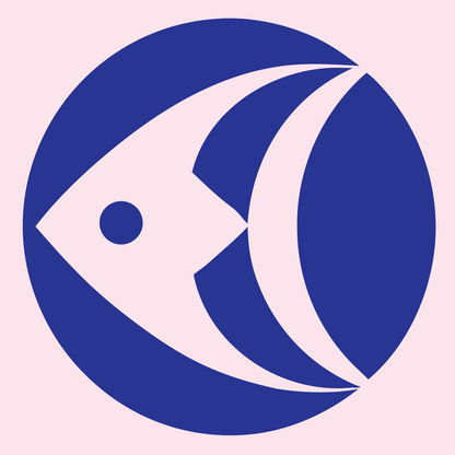 Geometric Fish Circle Badge #fce4ec/#283593