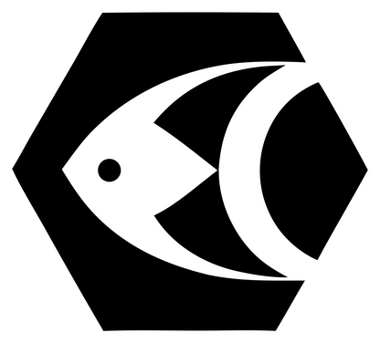 Geometric Fish Hexagon Badge #ffffff/#000000