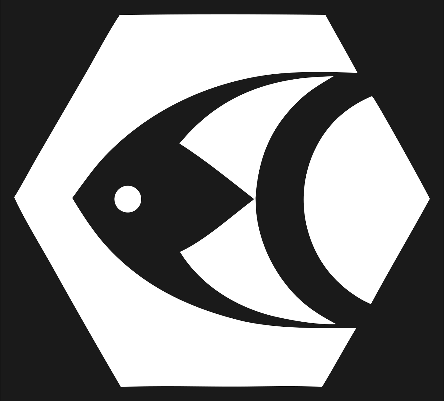 Geometric Fish Hexagon Badge #1a1a1a/#ffffff