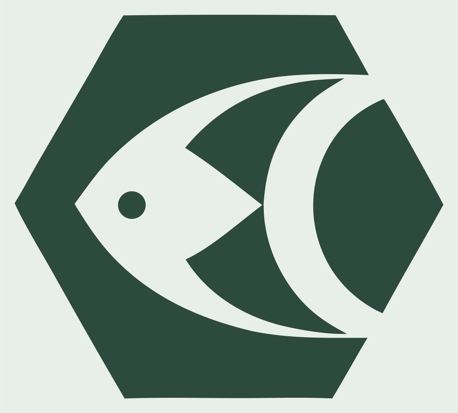 Geometric Fish Hexagon Badge #e8efe9/#2d4a3e