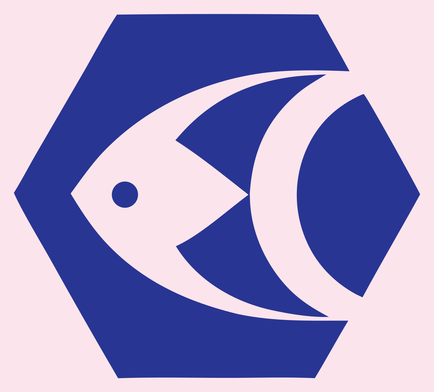 Geometric Fish Hexagon Badge #fce4ec/#283593