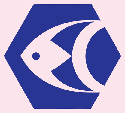 Geometric Fish Hexagon Badge #fce4ec/#283593