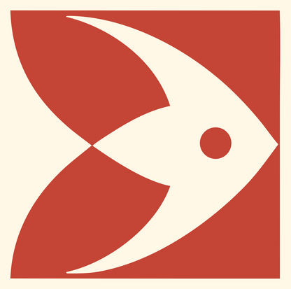 Negative Space Angelfish Square Badge #fff8e7/#c44536