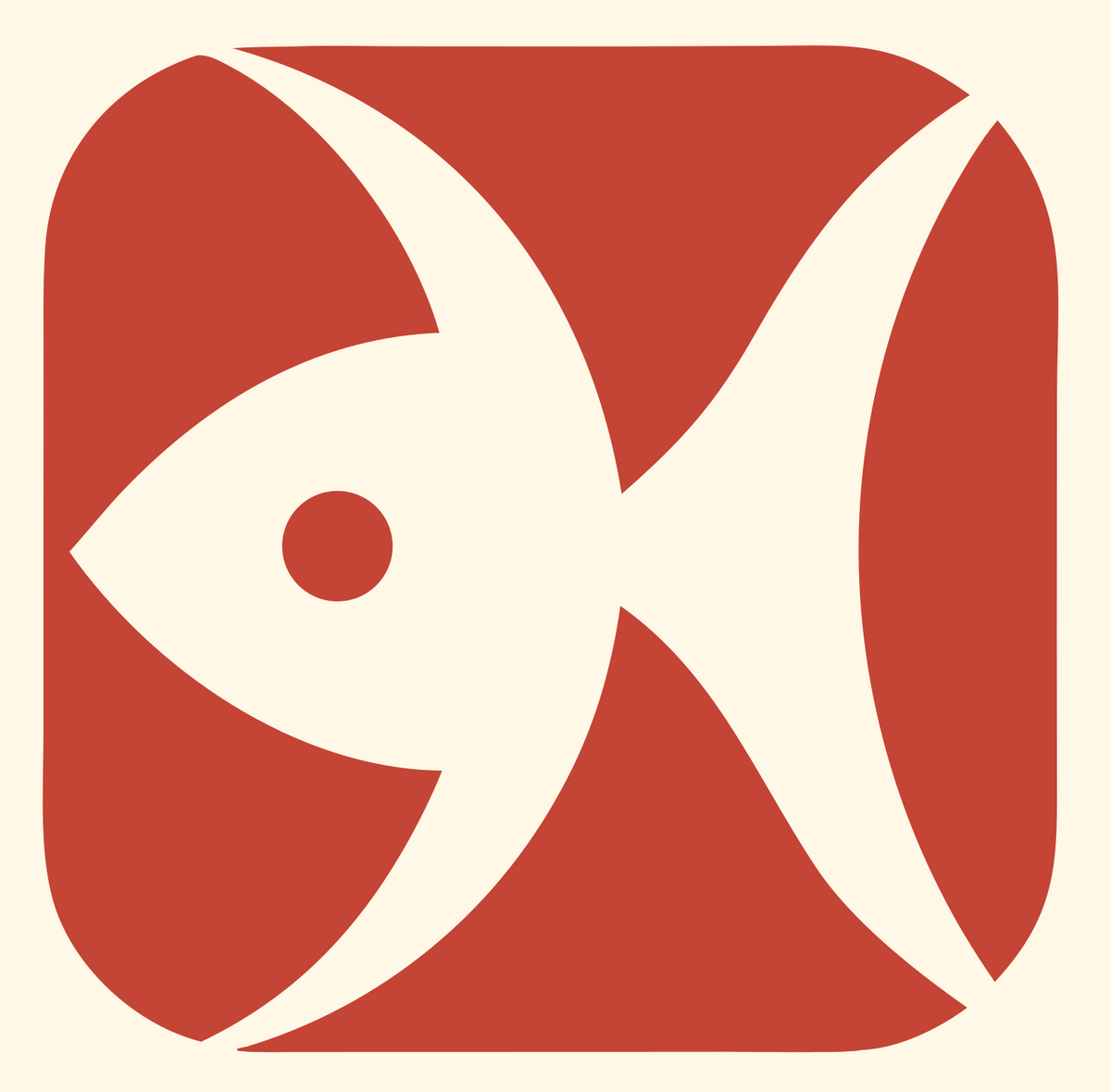 Negative Space Fish Badge #fff8e7/#c44536