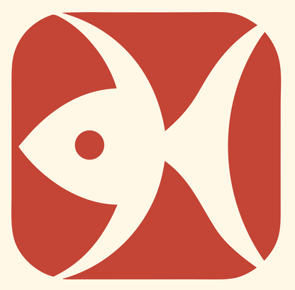 Negative Space Fish Badge #fff8e7/#c44536