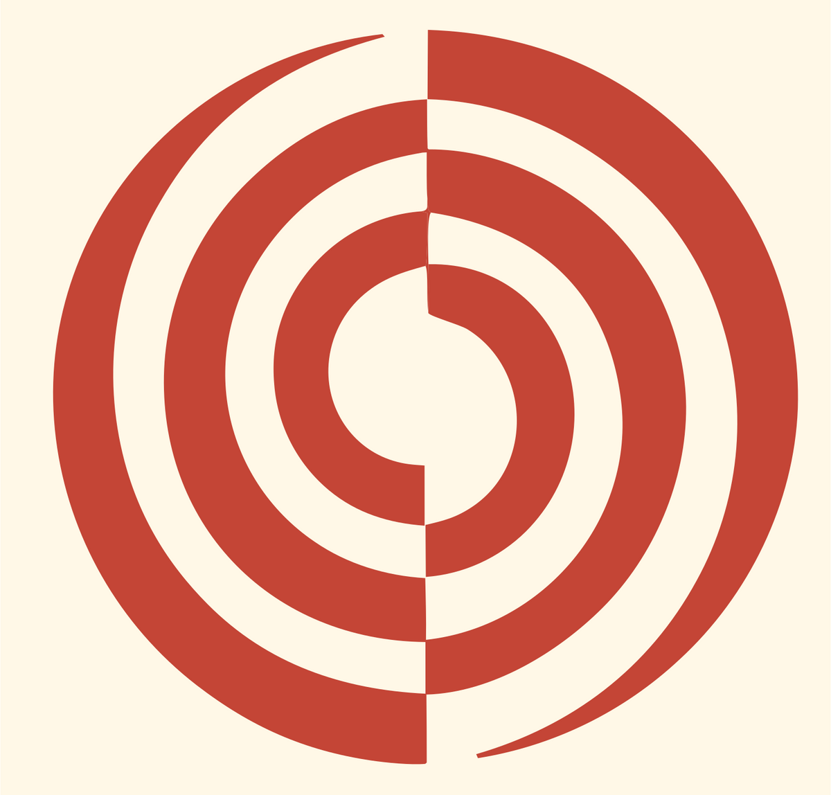 Negative Space Concentric Spiral Mark #fff8e7/#c44536