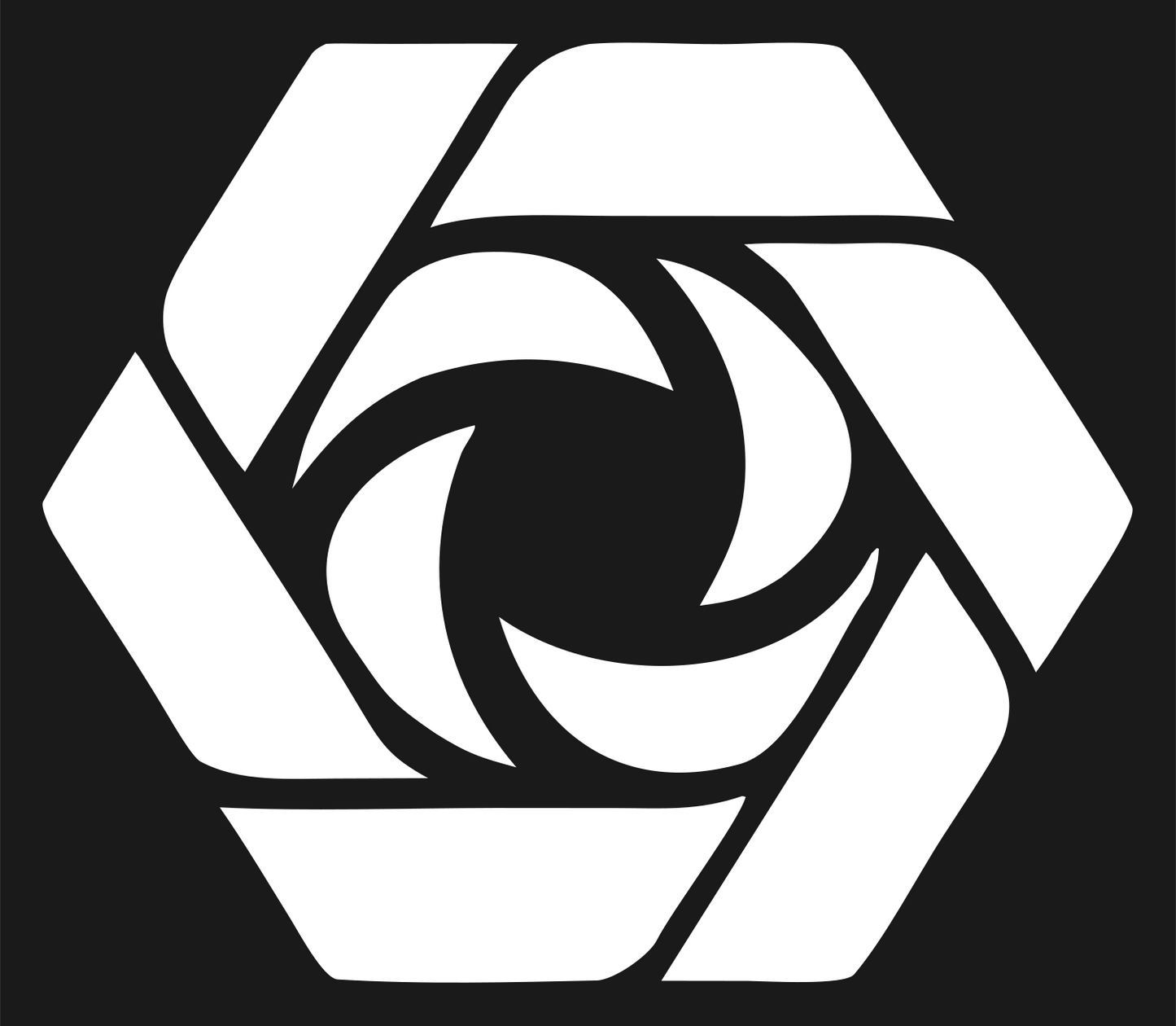Hexagon Shutter Vortex Mark #1a1a1a/#ffffff