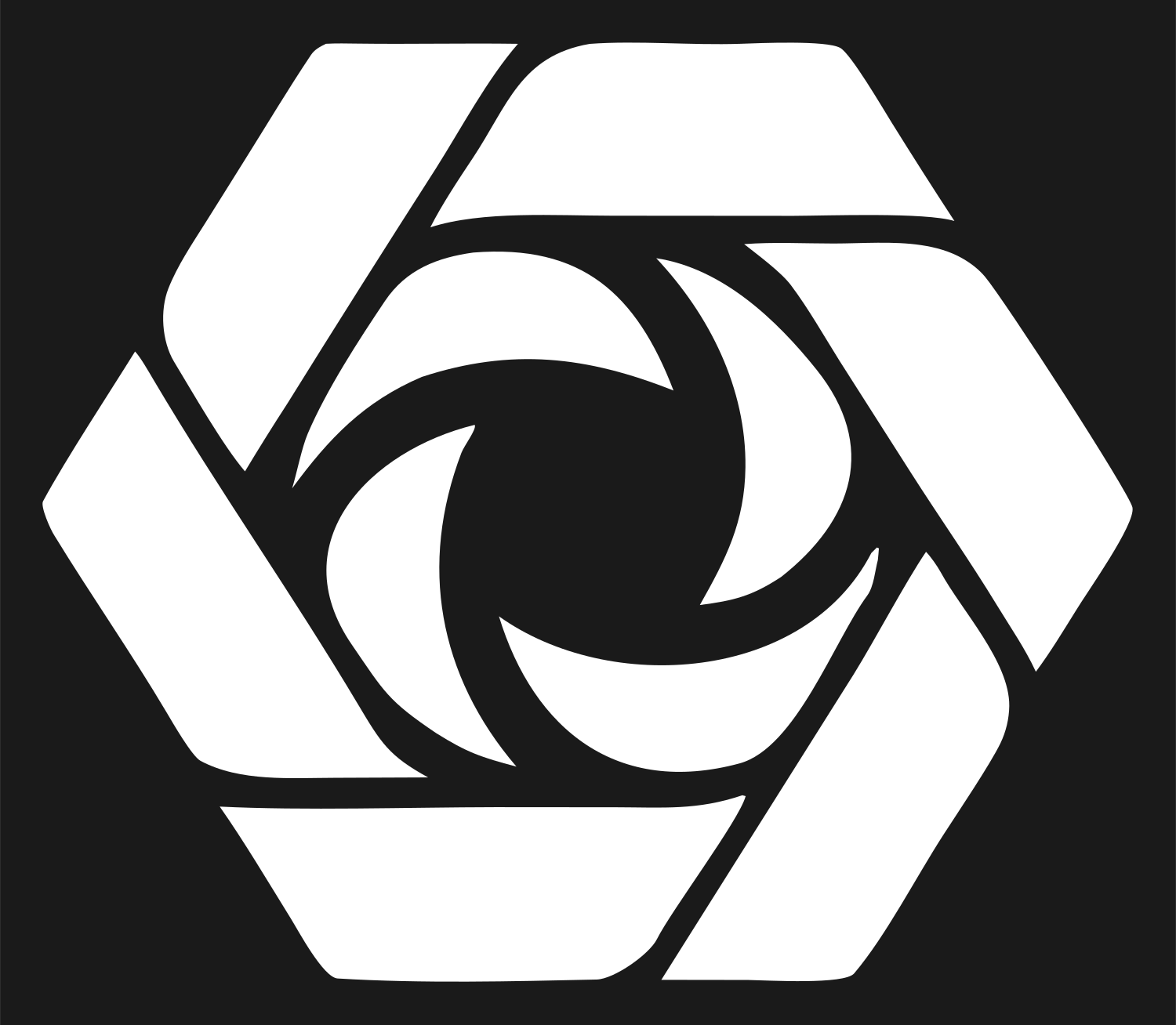 Hexagon Shutter Vortex Mark #1a1a1a/#ffffff