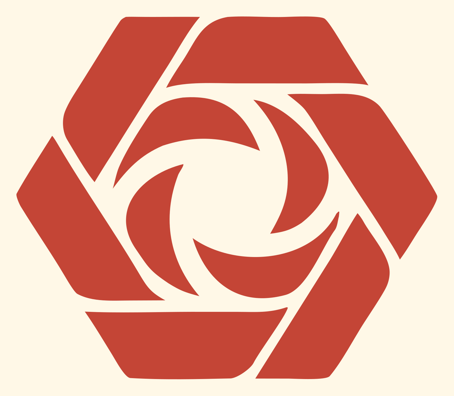Hexagon Shutter Vortex Mark #fff8e7/#c44536