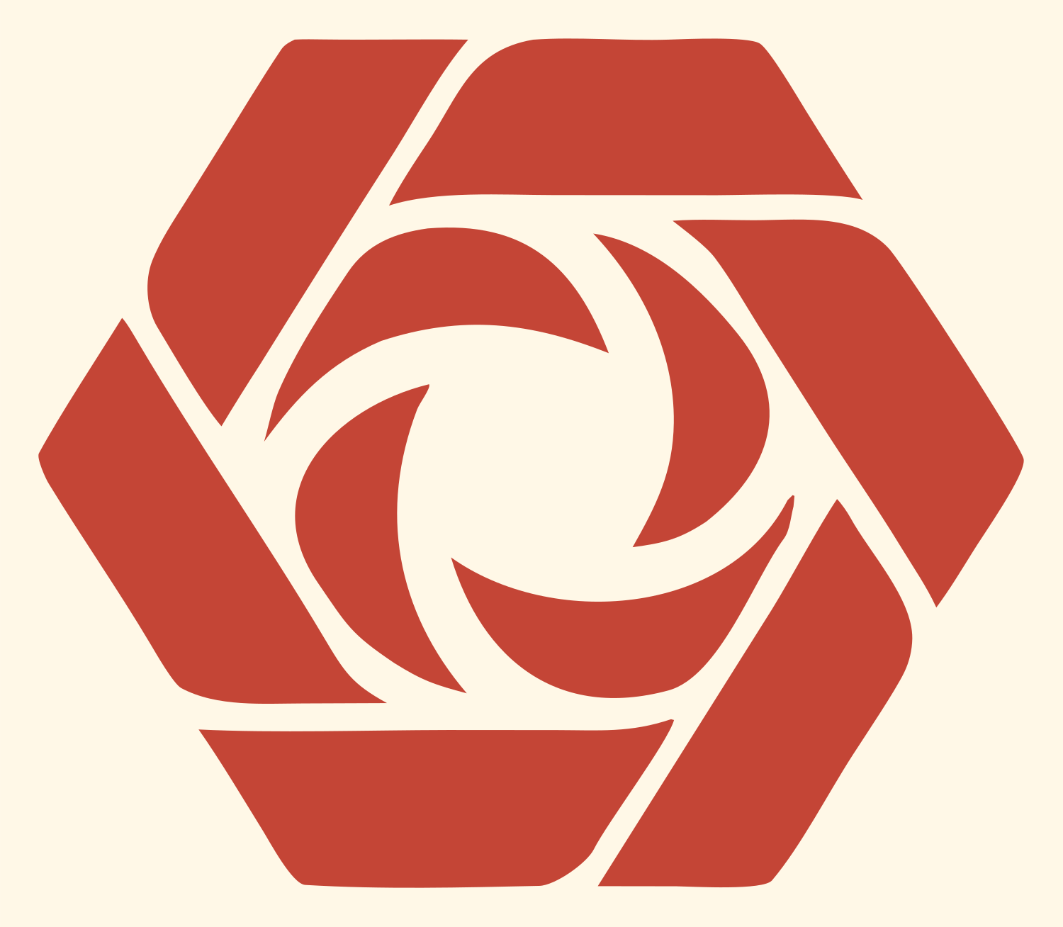 Hexagon Shutter Vortex Mark #fff8e7/#c44536