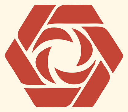 Hexagon Shutter Vortex Mark #fff8e7/#c44536